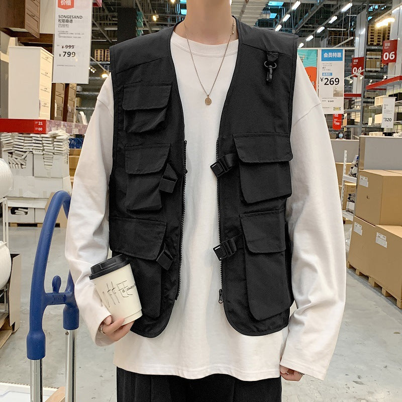 Men’s Hip-Hop Work Vest – Korean Style Functional Sleeveless