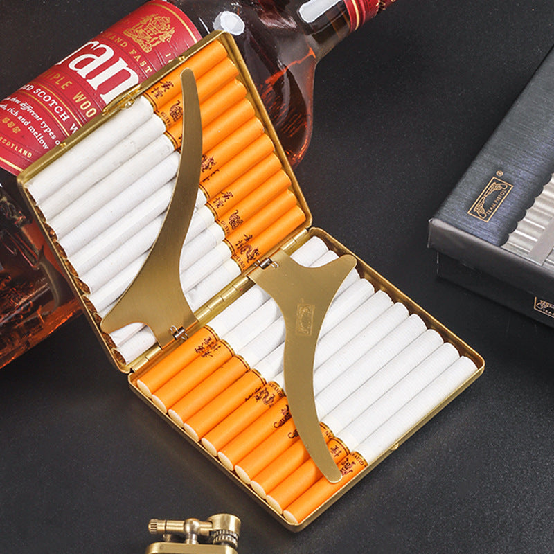 Double Gun Gold Brass Cigarette Case Thick Cigarette 20 Pack