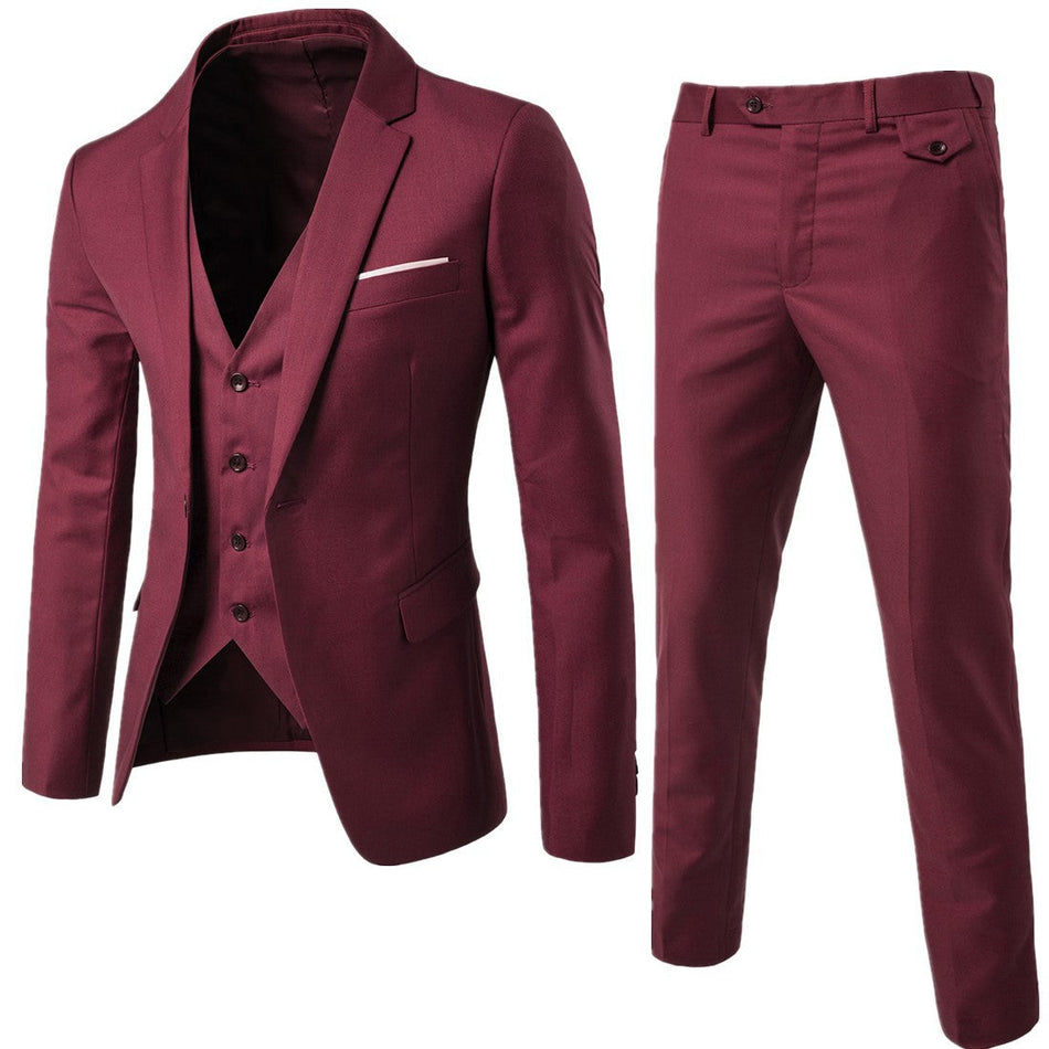 Men’s Plaid Three-Piece Groom & Best Man Suit – British Style