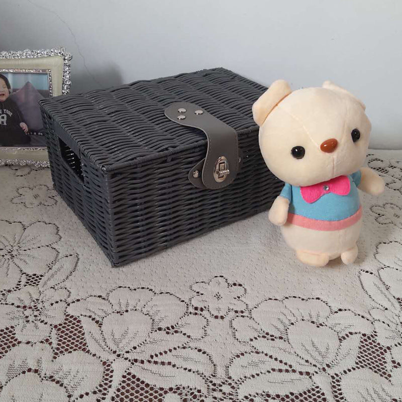 Rattan Desktop Storage Box with Lid | Household Organizer