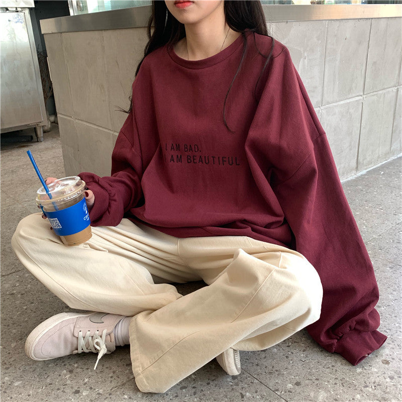 Autumn Korean Hong Kong Style Letter Loose Sweatshirt Tops!