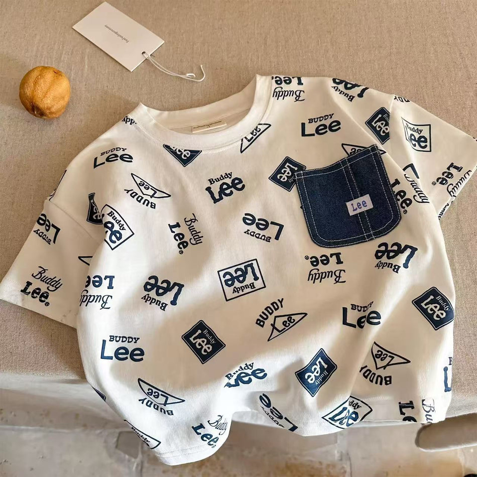 Kids Full Print Pocket T-Shirt Summer Cotton Top
