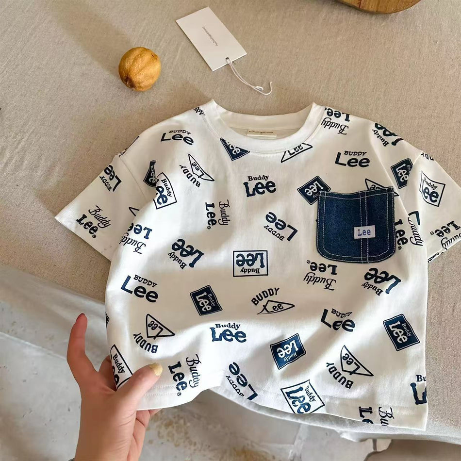 Kids Full Print Pocket T-Shirt Summer Cotton Top