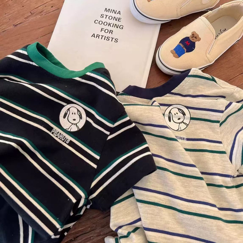 Kids Striped Cartoon Cotton T-Shirt Breathable Top
