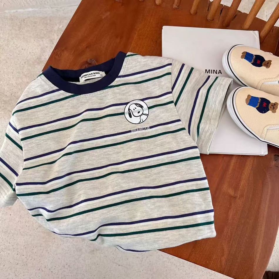 Kids Striped Cartoon Cotton T-Shirt Breathable Top