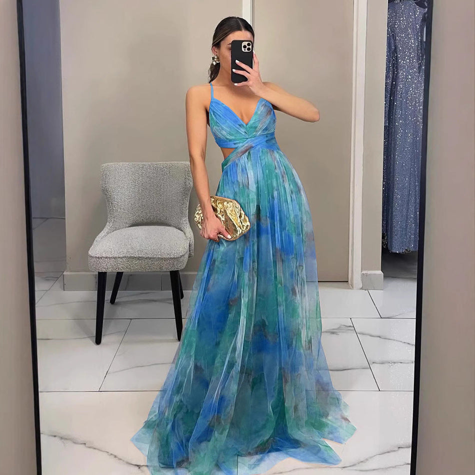 2026 Mesh Printed Sling Dress - Summer Vacation