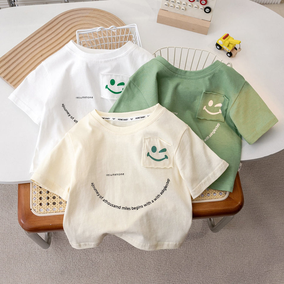 Kids Plain Cotton T-Shirt Loose Summer Round Neck
