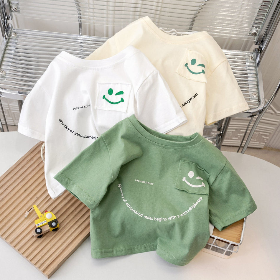 Kids Plain Cotton T-Shirt Loose Summer Round Neck