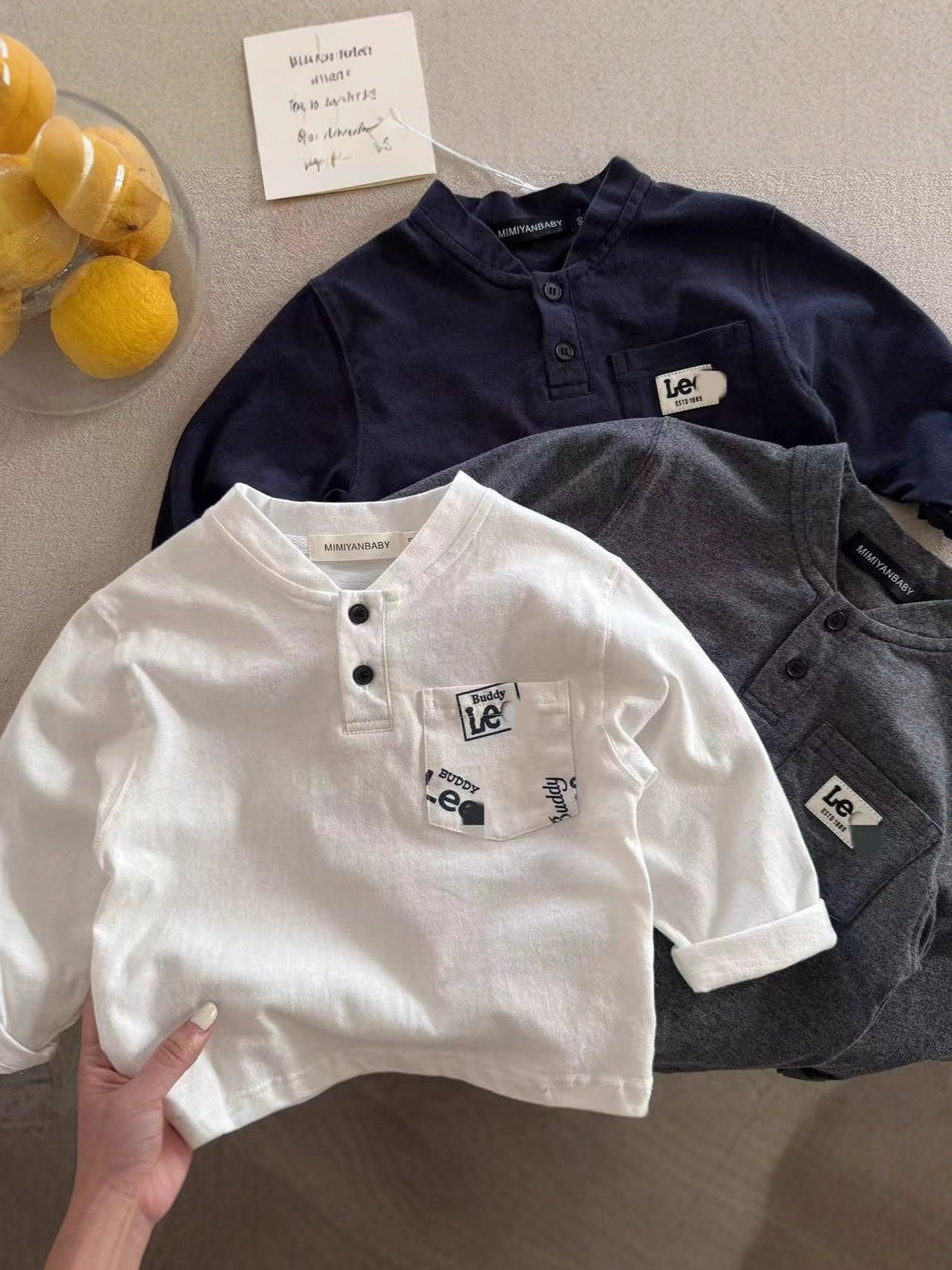 Kids Long Sleeve Polo Cotton Shirt Japanese Style