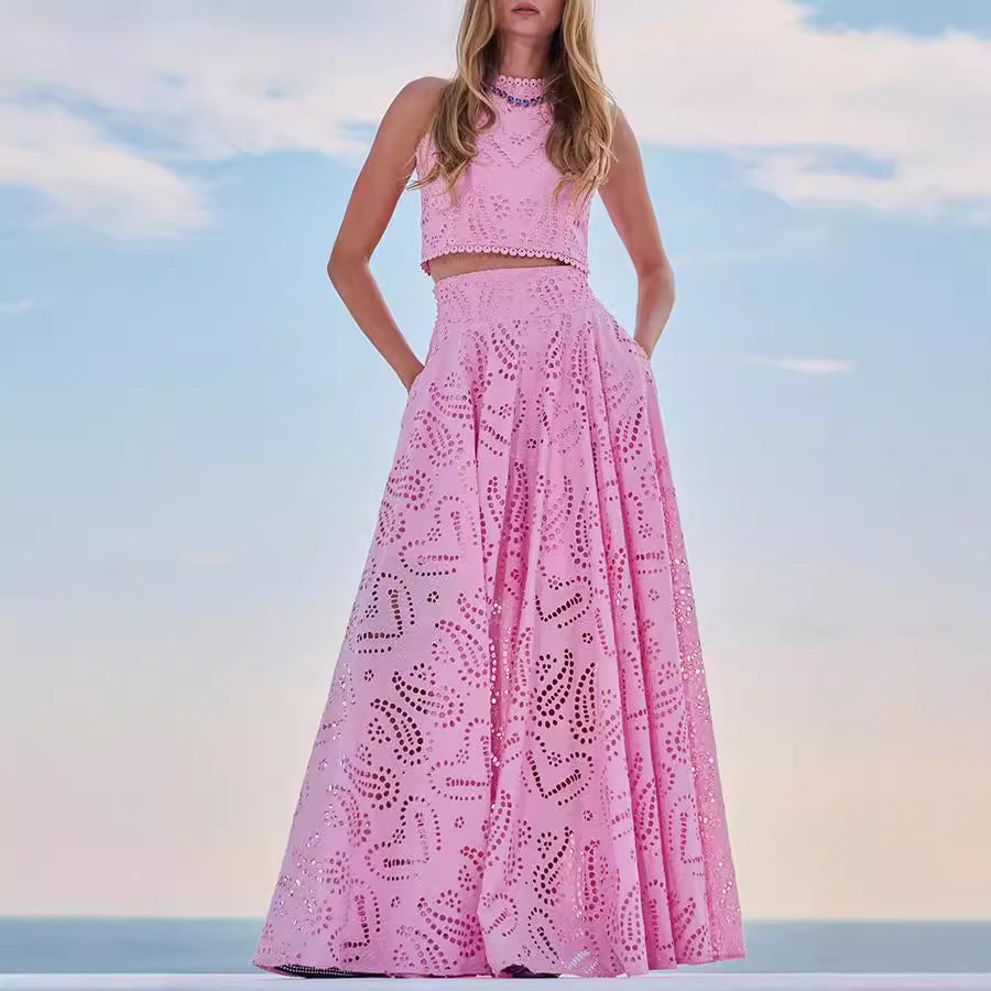 2026 Summer Two-Piece Set: Sleeveless Long Dress with Pockets