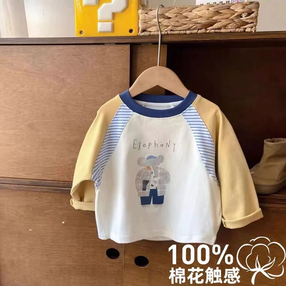 Spring Color-Blocked Raglan T-Shirt for Kids - Pure Cotton