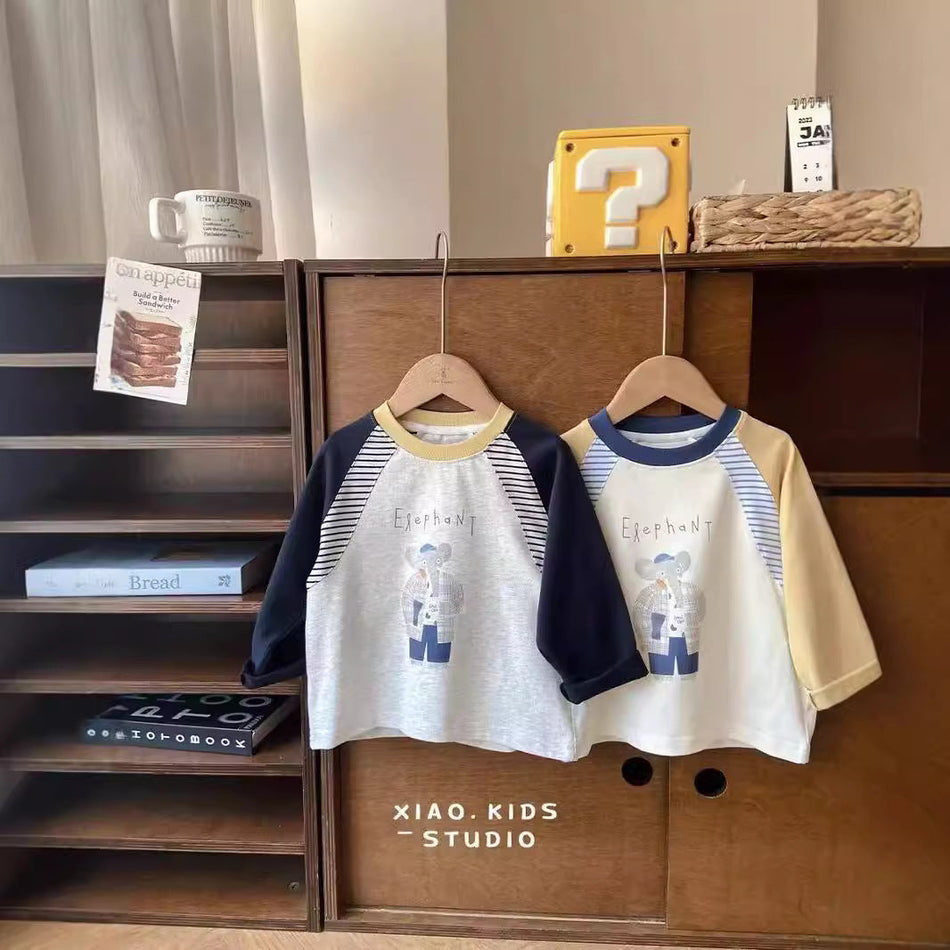 Spring Color-Blocked Raglan T-Shirt for Kids - Pure Cotton