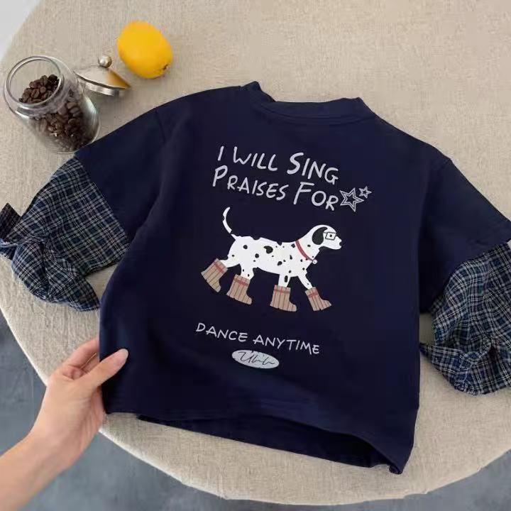 Kids' Fake Two-Piece Striped Cartoon Top - 2026 Spring/Fall