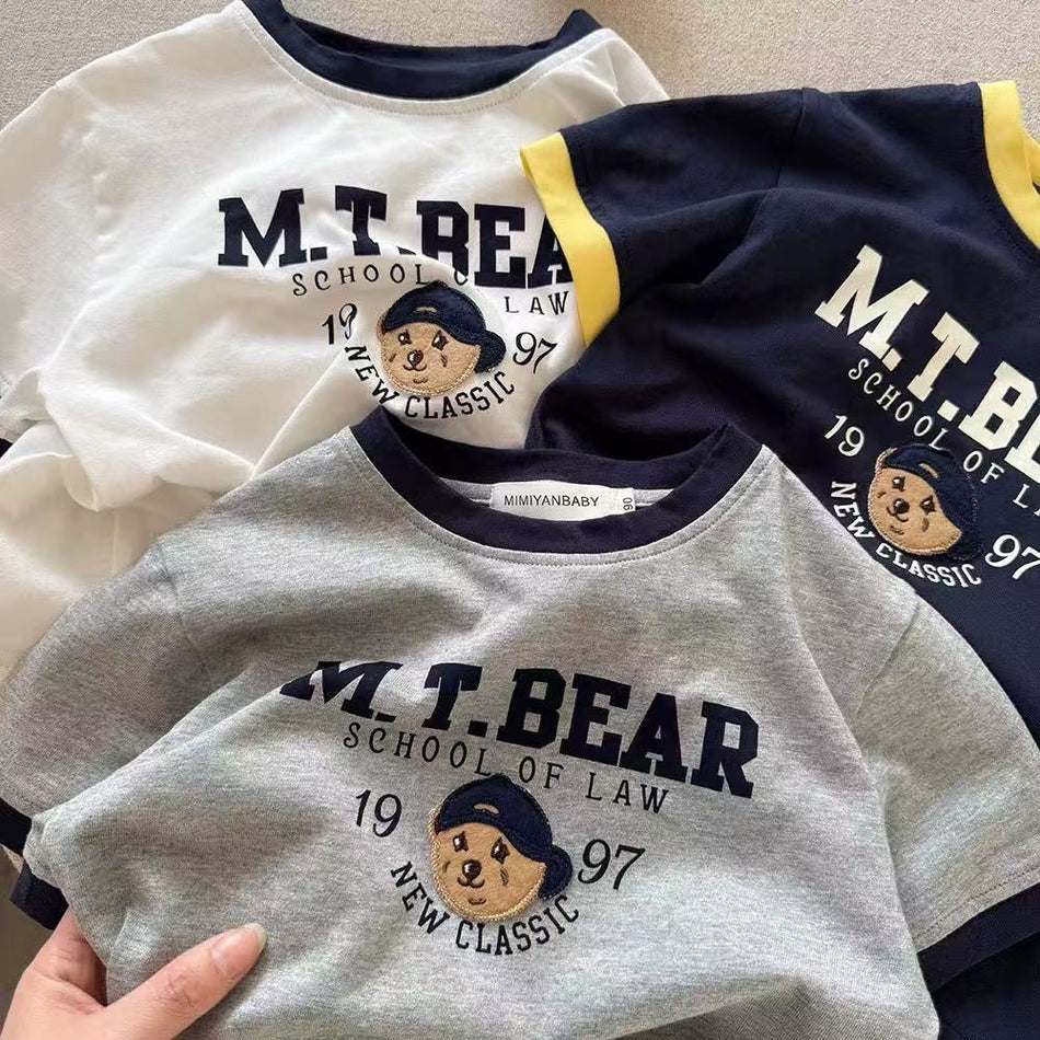 Summer 2026 Kids' Bear Cotton T-Shirt - Thin & Breathable