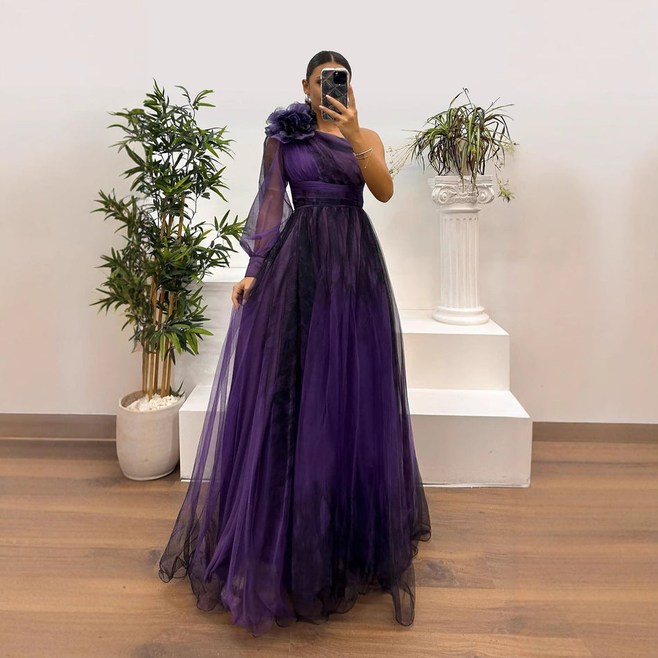 2026 Inclined Shoulder Mesh Printed Dress - INS Party Wear