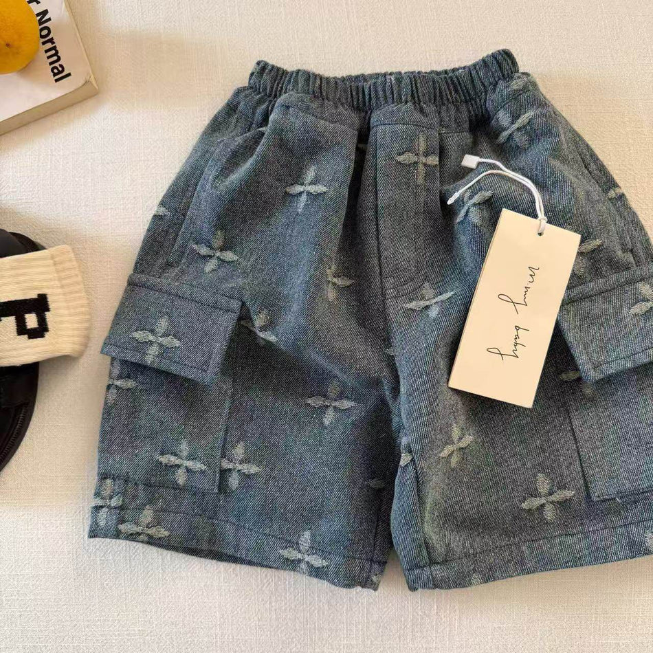 Kids Denim Shorts Korean Style Summer Pocket Pants