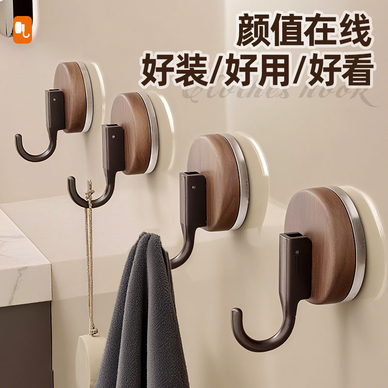 Walnut Wood Grain Suction Cup Hook No Drill Strong Wall Hook