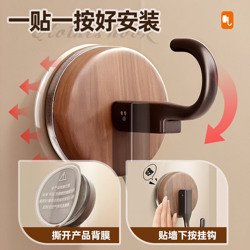 Walnut Wood Grain Suction Cup Hook No Drill Strong Wall Hook