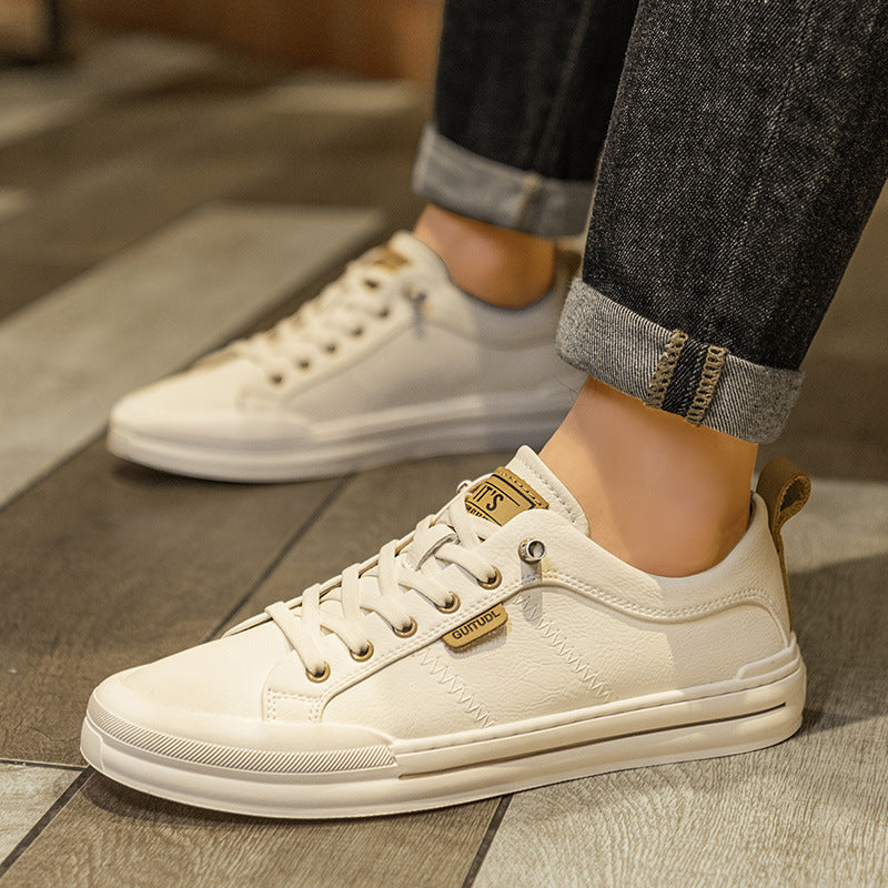 Men’s Low-Top Leather Slip-On Casual White Shoes