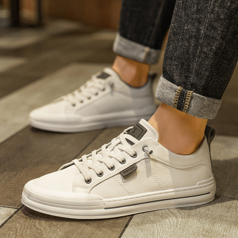 Men’s Low-Top Leather Slip-On Casual White Shoes