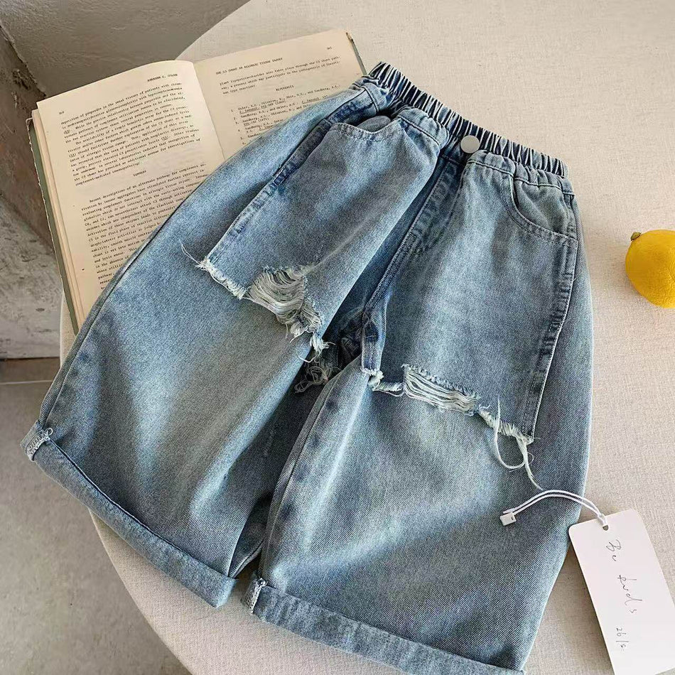 Kids Korean-Style Ripped Denim Jeans Spring & Autumn