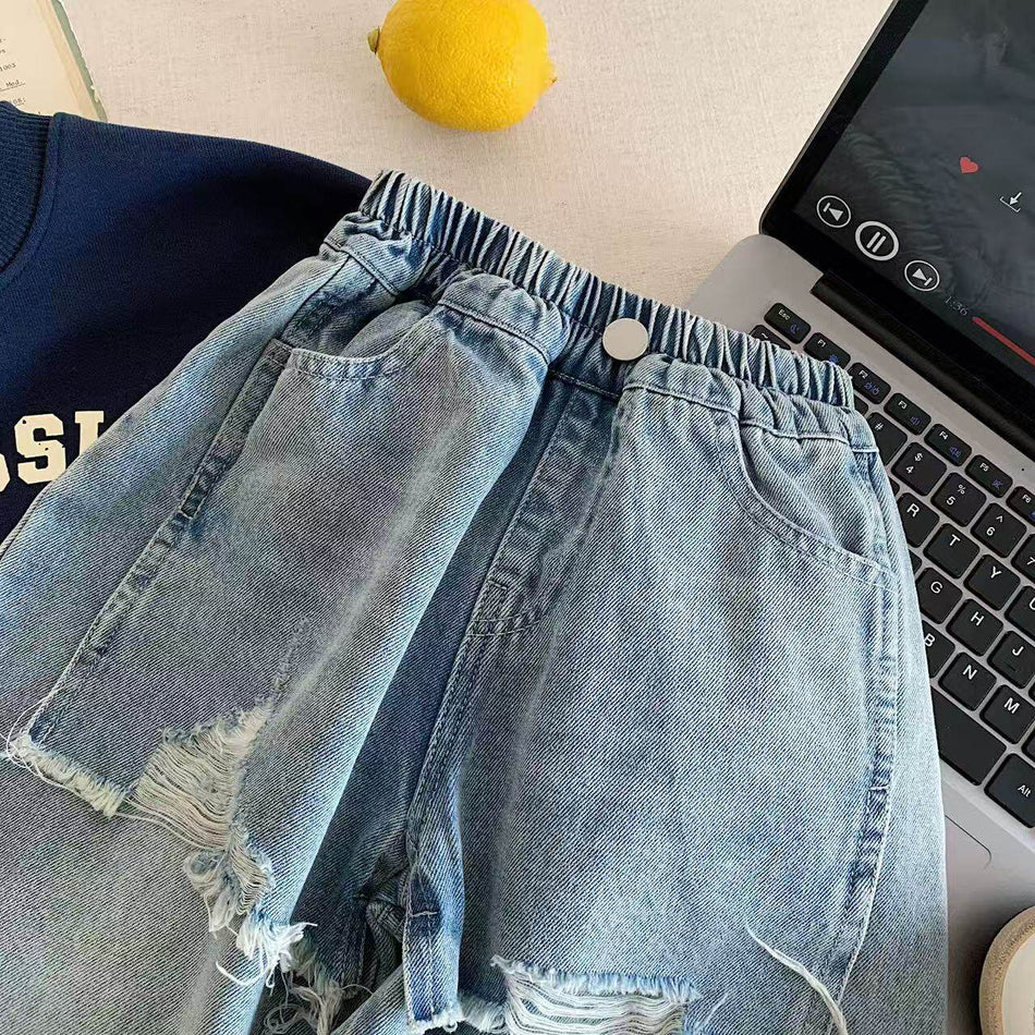 Kids Korean-Style Ripped Denim Jeans Spring & Autumn