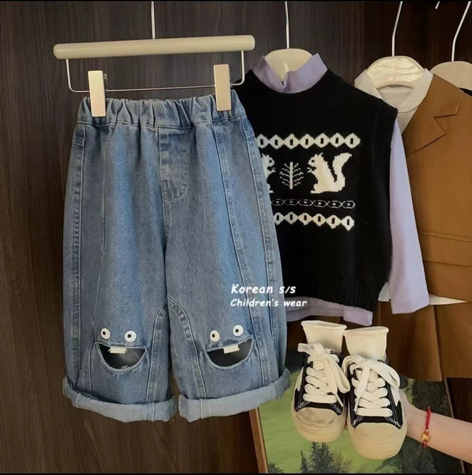 Kids Cartoon Denim Jeans Boys & Girls Casual Pants