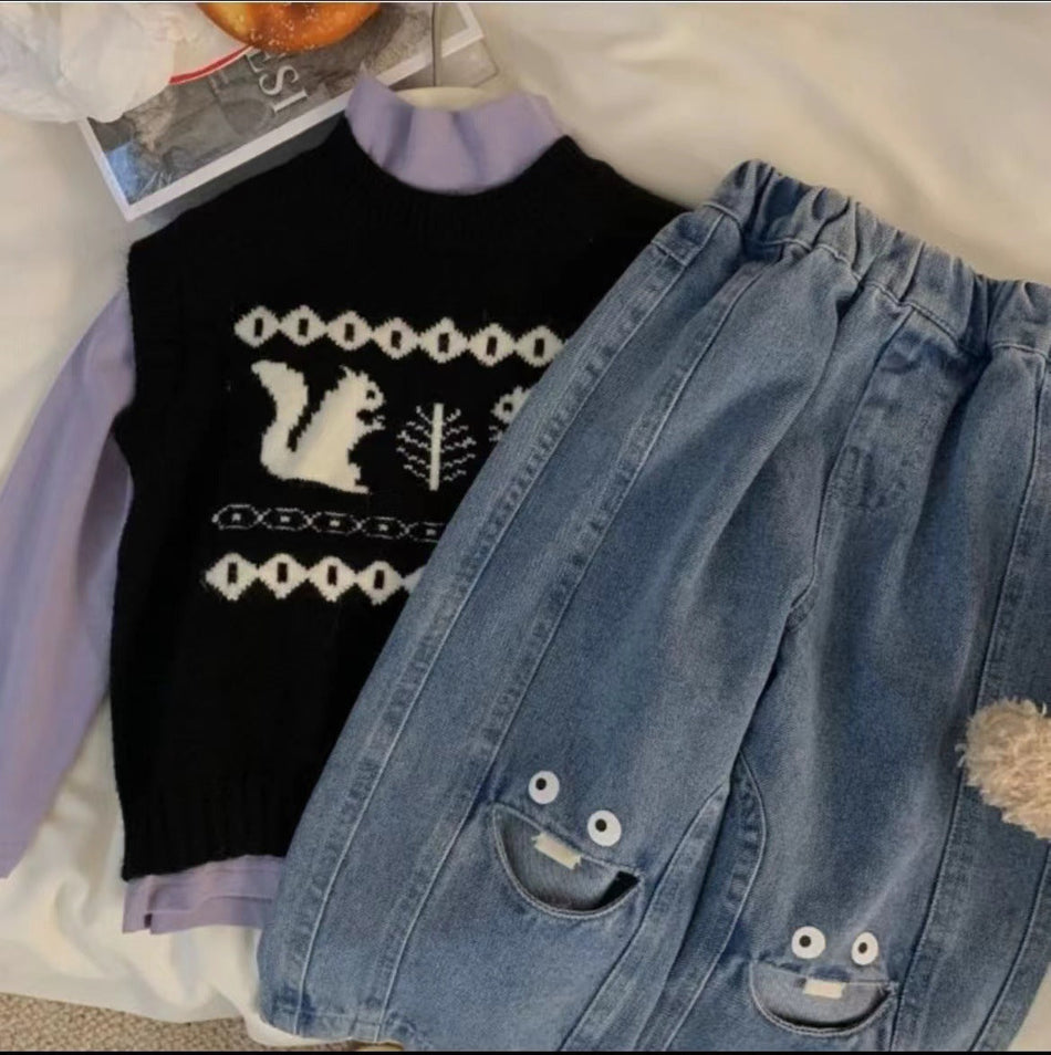 Kids Cartoon Denim Jeans Boys & Girls Casual Pants