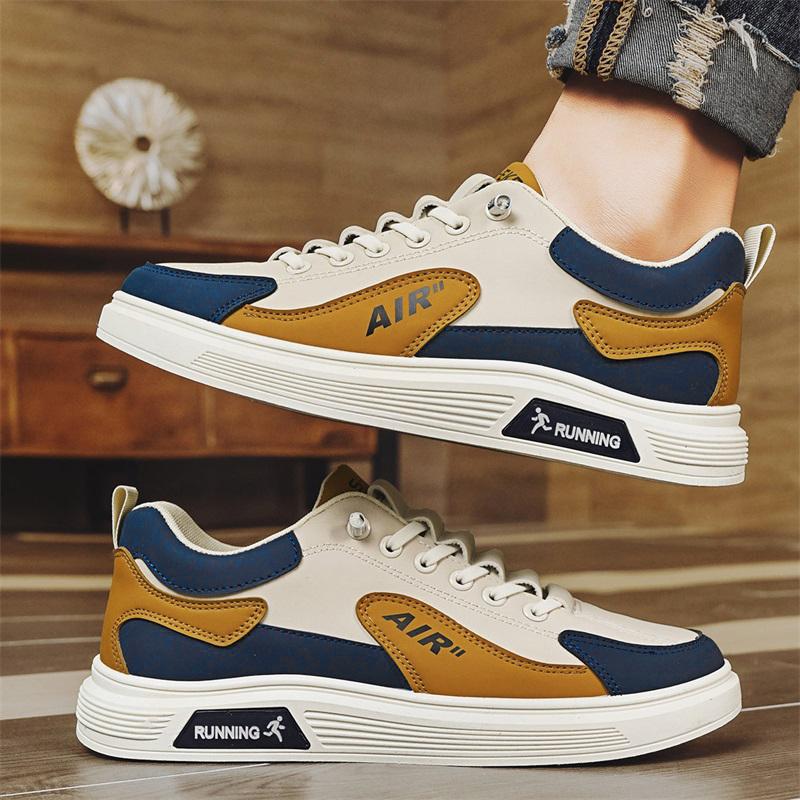 Men’s Leather Color-Blocked Low-Top Casual Sneakers