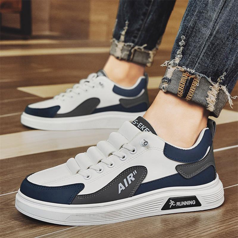Men’s Leather Color-Blocked Low-Top Casual Sneakers
