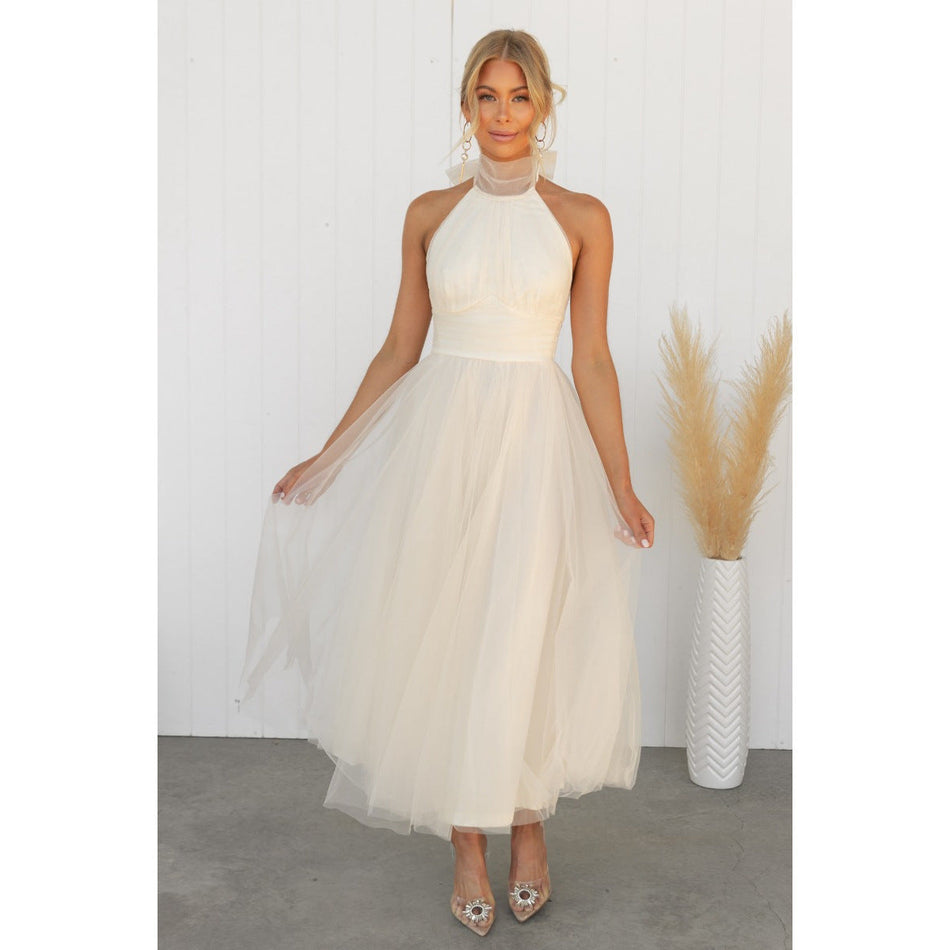 2026 High Collar Mesh Hanging Neck Dress - INS Multi-Color
