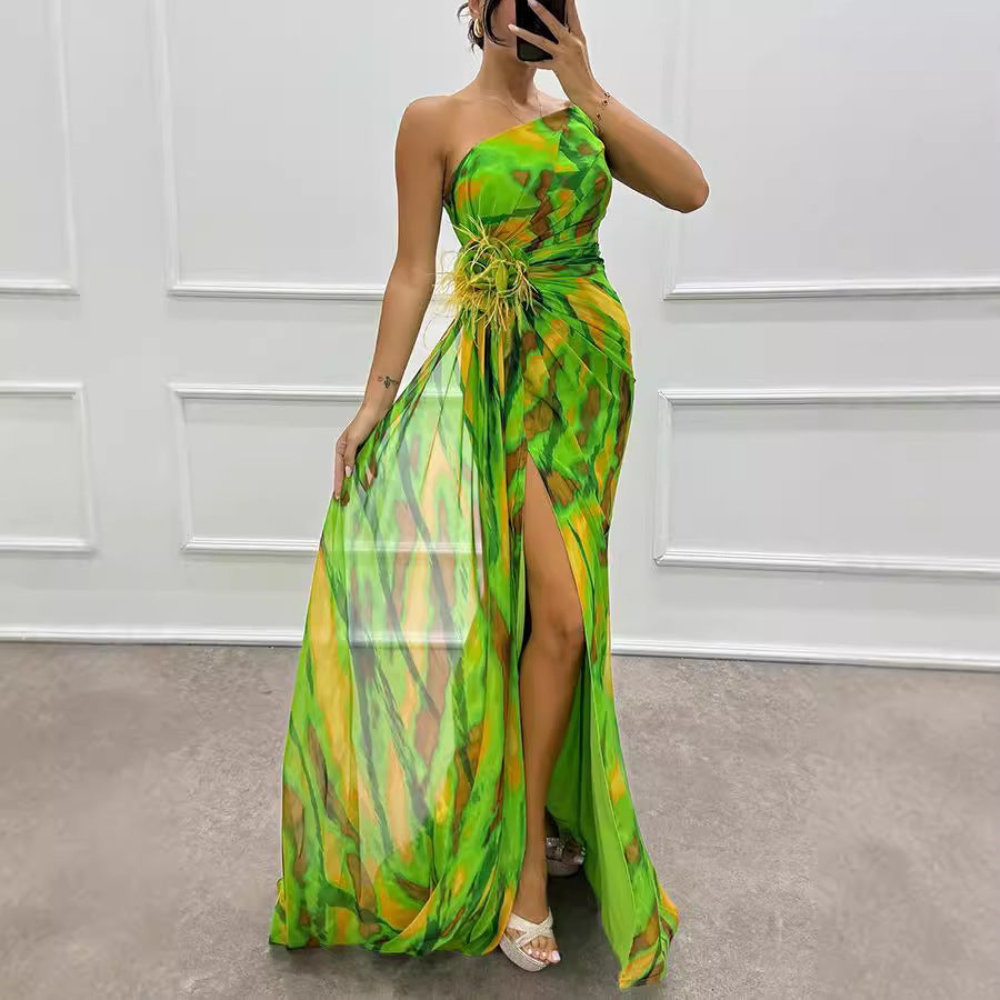 2026 Chiffon Printed Split Dress - INS Party & Holiday Long Dress