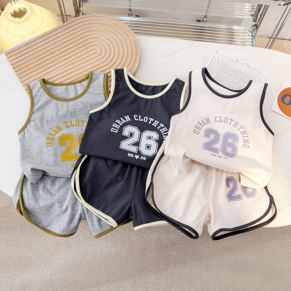 Kids Basketball Jersey Vest & Shorts Summer Set