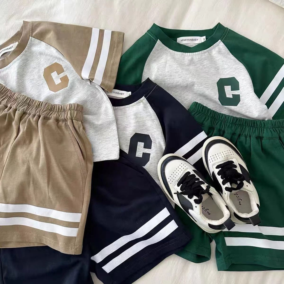 Kids Cotton Sports T-Shirt & Shorts Two-Piece Set