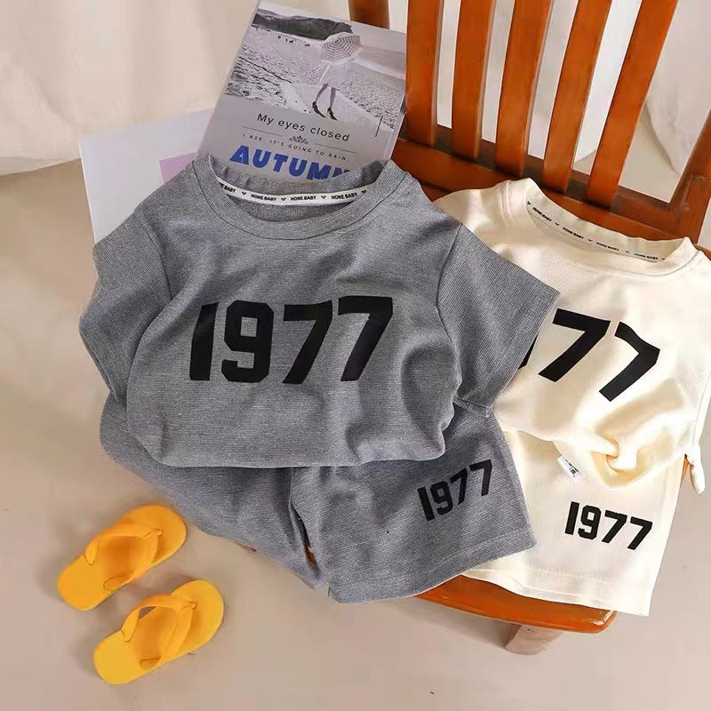 Kids Waffle Print T-Shirt & Shorts Summer Set