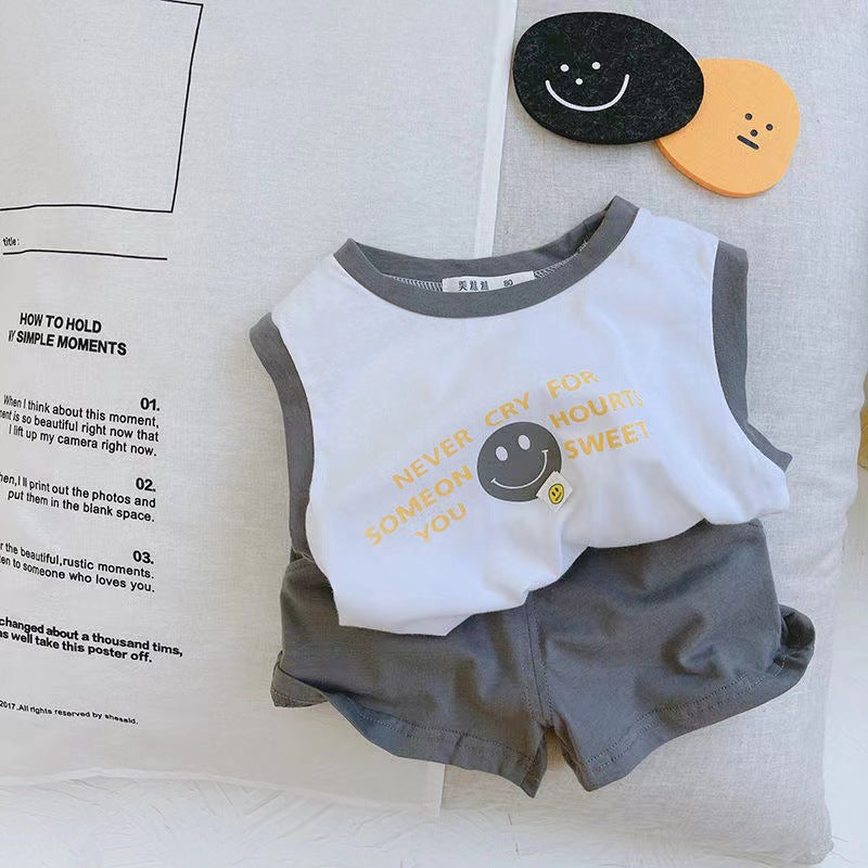 Kids Smiley Vest & Shorts Summer Two-Piece Set