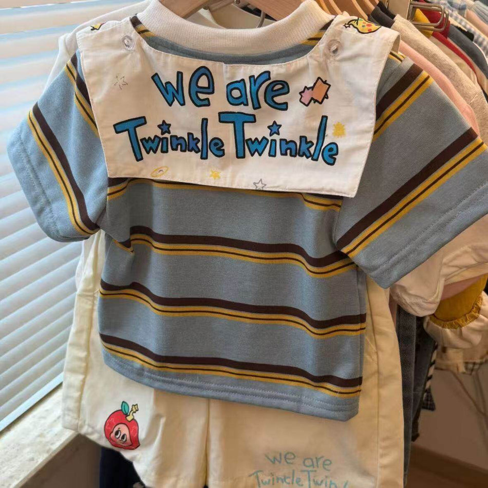 Kids Cartoon Striped Shirt & Shorts Summer Set