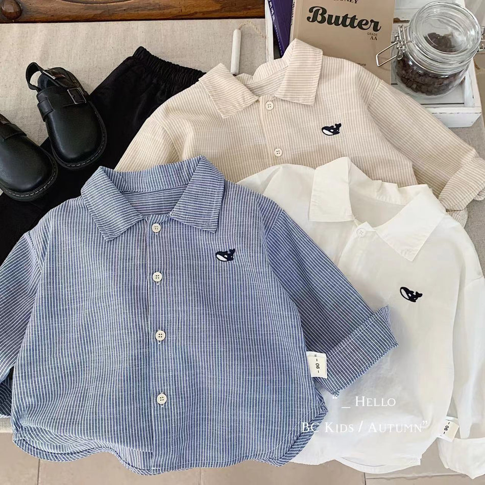 Kids Long-Sleeve Fish Embroidered Shirt Autumn 2026