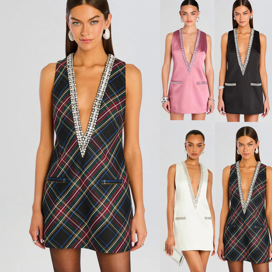 2026 Rhinestone Multi-Color Sleeveless Dress - INS Holiday &