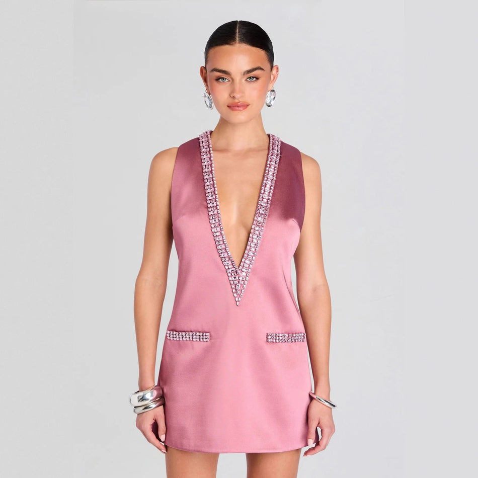 2026 Rhinestone Multi-Color Sleeveless Dress