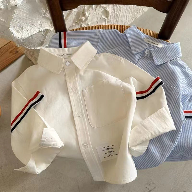 Kids Striped Cotton Shirt & Flap Pocket Pants Set 2026