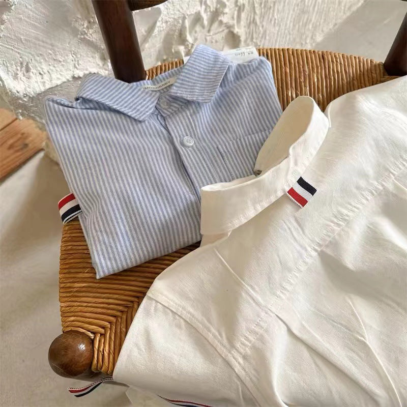 Kids Striped Cotton Shirt & Flap Pocket Pants Set 2026