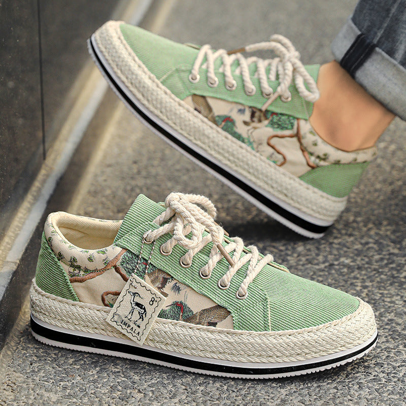 Men’s Straw-Woven Corduroy Low-Top Casual Sneakers