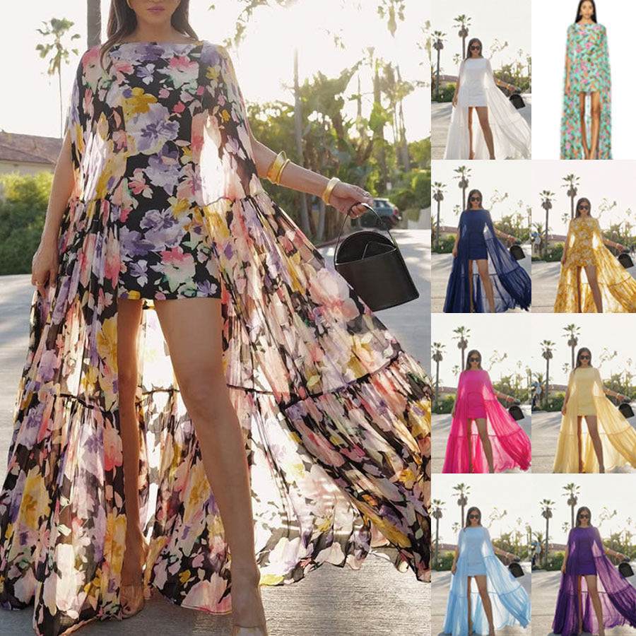 2026 Multi-Layer Chiffon Printed Dress - INS Vacation Loose Large