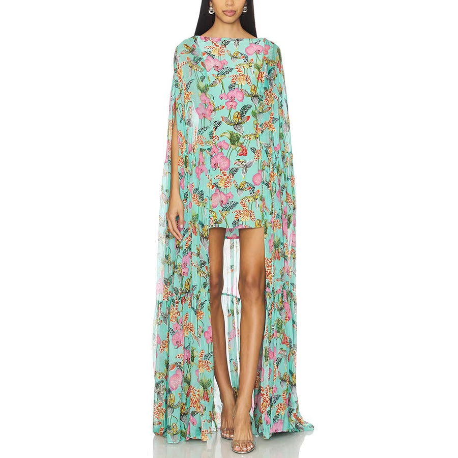 2026 Multi-Layer Chiffon Printed Dress - INS Vacation Loose Large