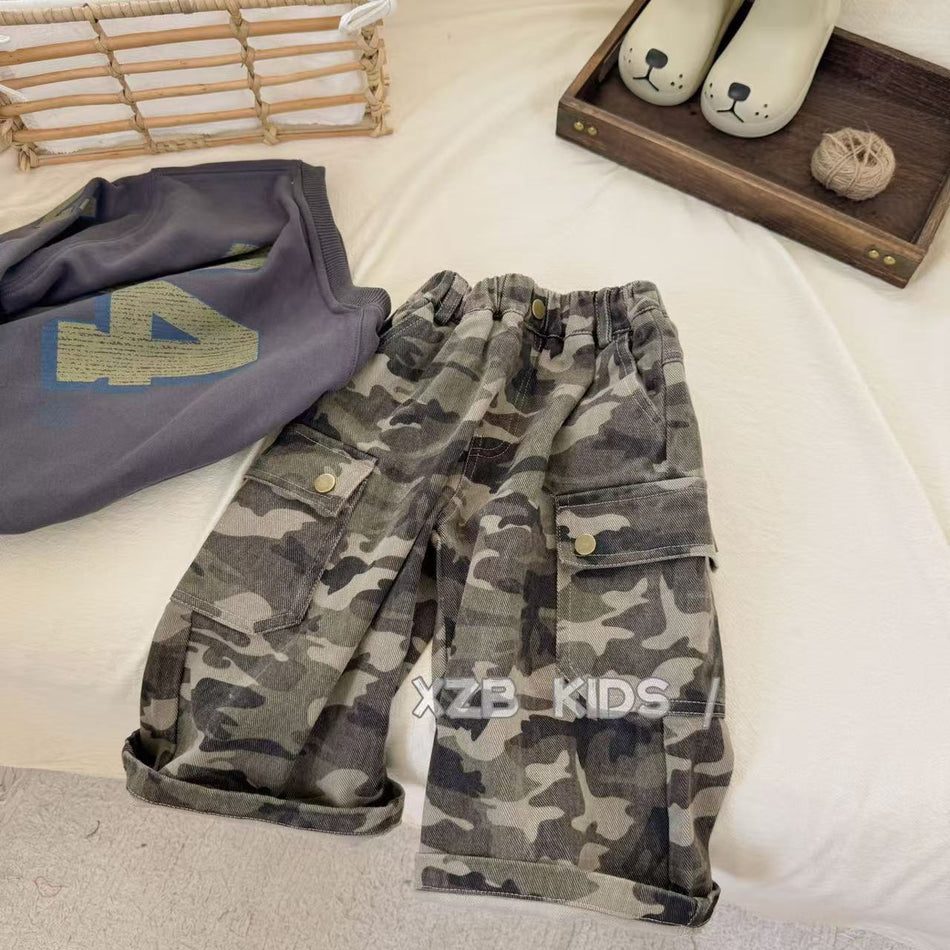 Kids Camouflage Cargo Pants Korean Style 2026