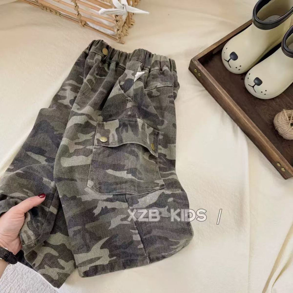 Kids Camouflage Cargo Pants Korean Style 2026