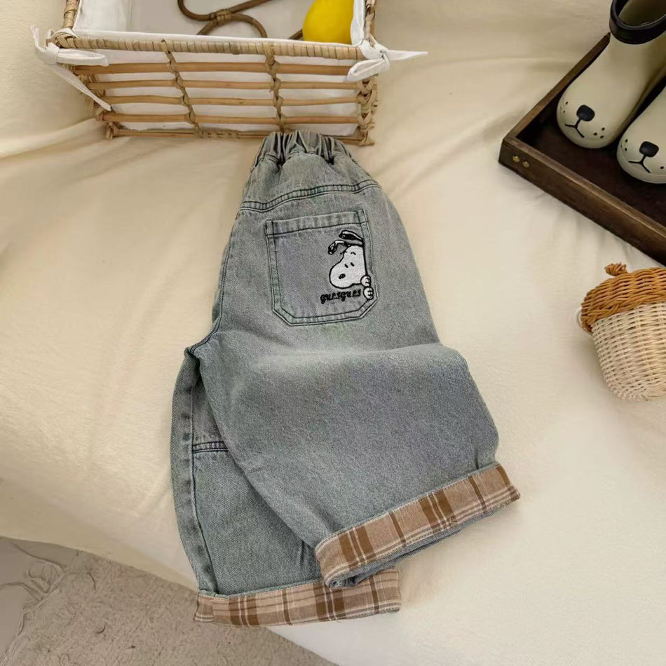 Kids Distressed Soft Jeans Cartoon Casual Pants