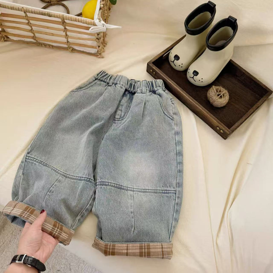 Kids Distressed Soft Jeans Cartoon Casual Pants