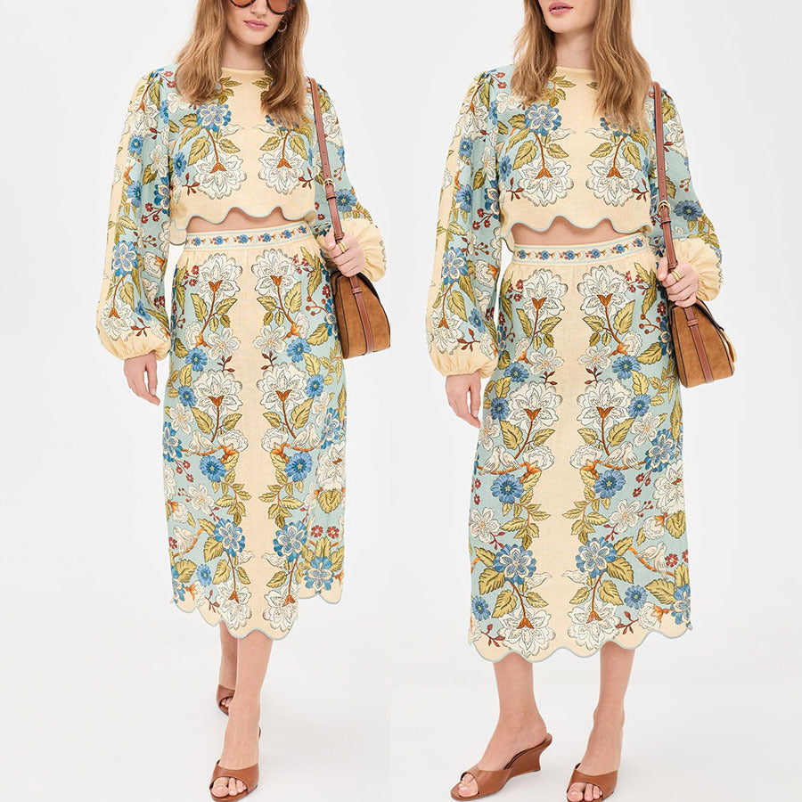 2026 Positioning Print Two-Piece Skirt Suit - INS Loose Long